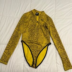 nike yellow snake print bodysuit